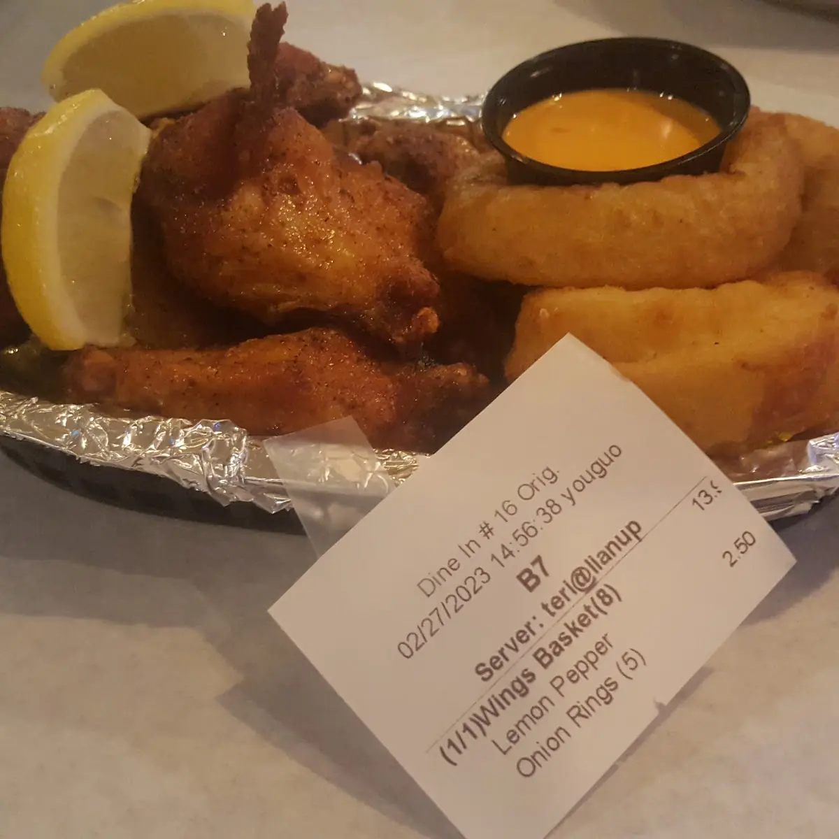 Lemon Pepper Wings and Onion Rings