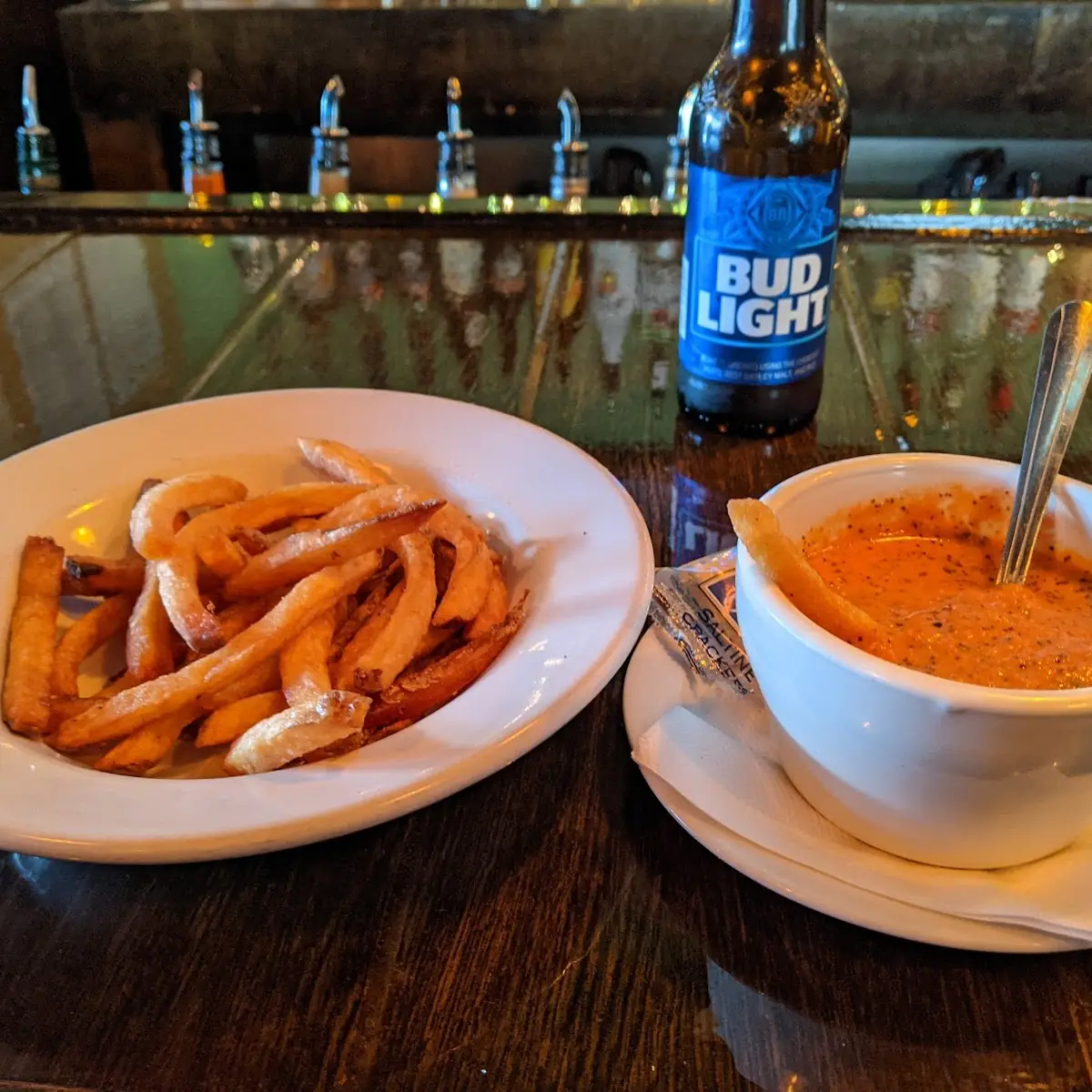 Tomato Basil Soup and French Fries