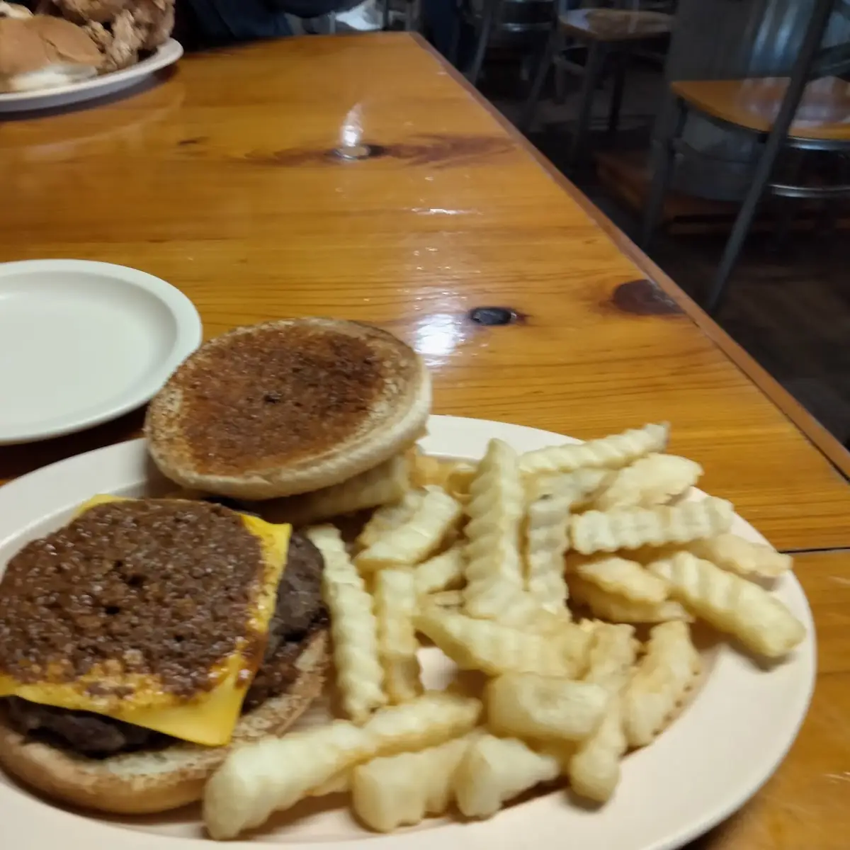 Chilli Burger with Cheese and Fries
