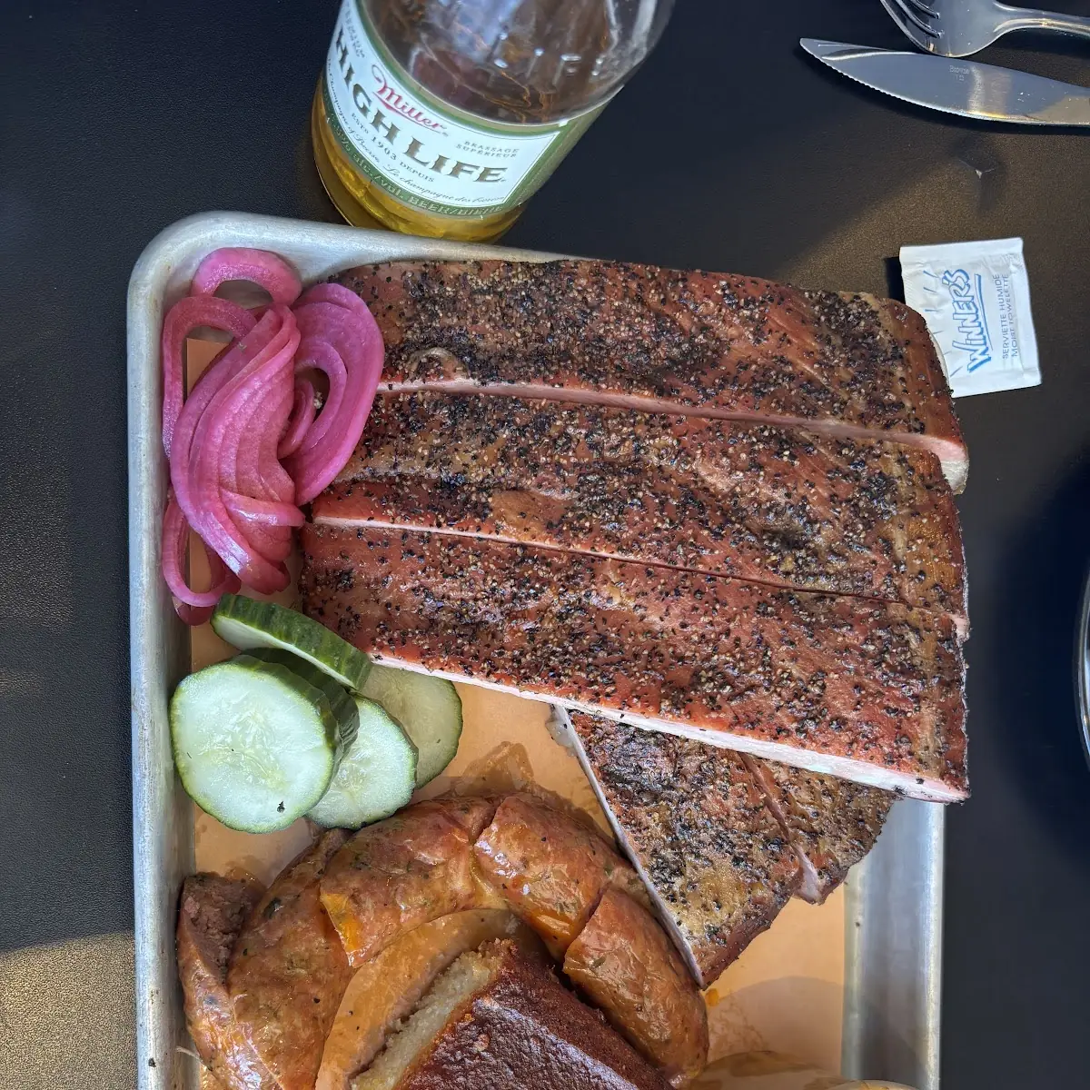 Brisket Ribs Pork Shoulder and Pork Belly with Waffle Fries, Sawyer's Craft BBQ