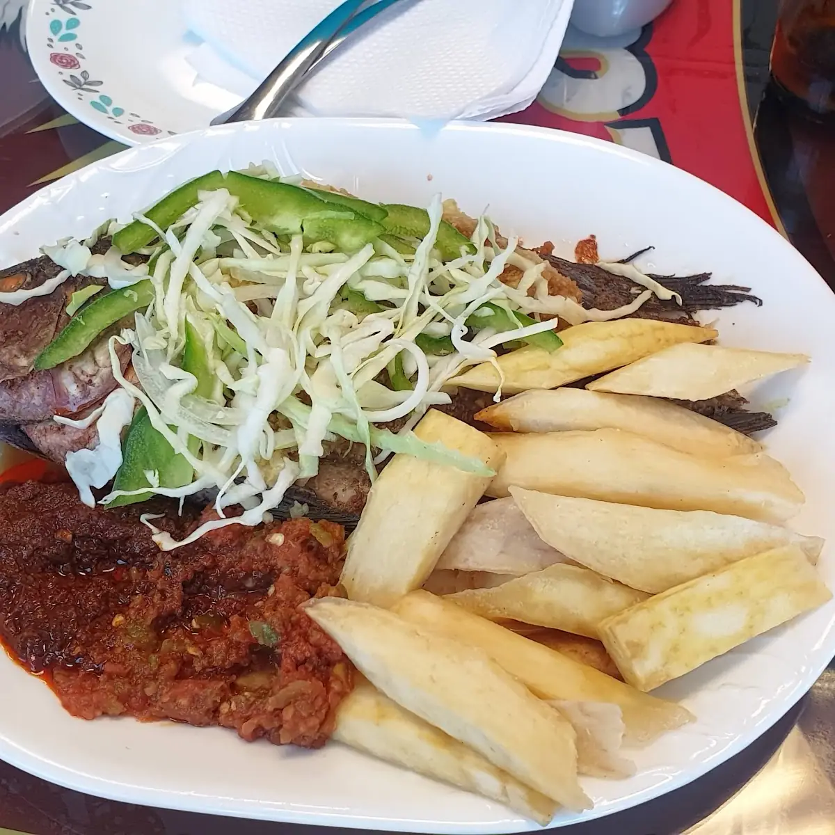 Yam Chips and Grilled Tilapia Fish