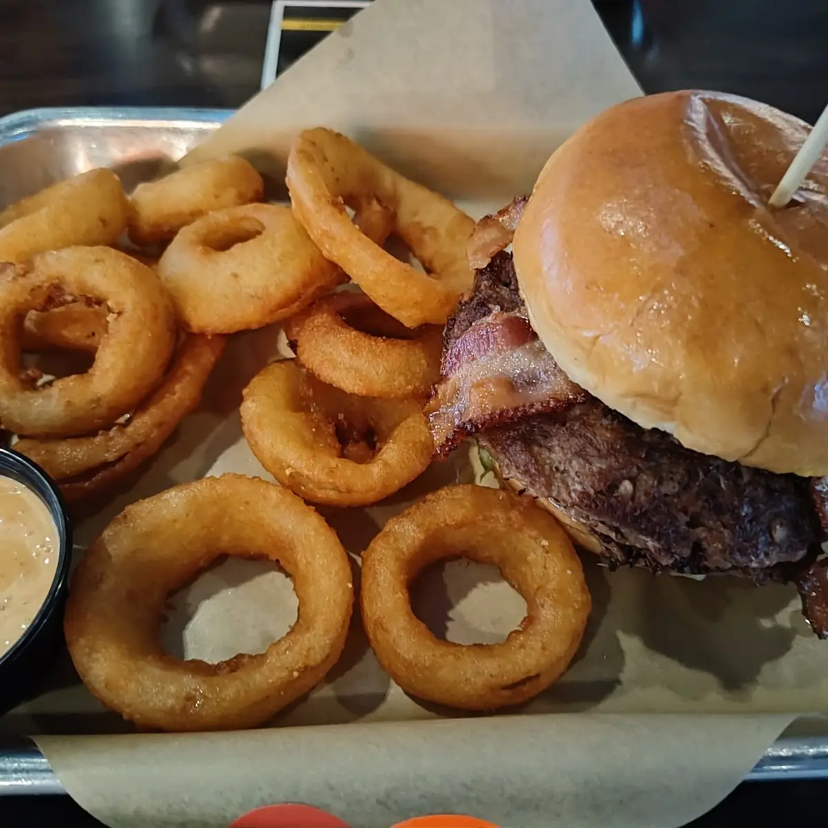 Bacon Burger with Onion Rings