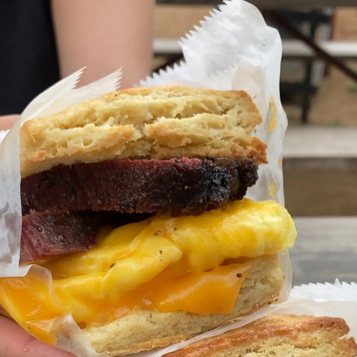 Brisket and Cheese Biscuit Sandwich