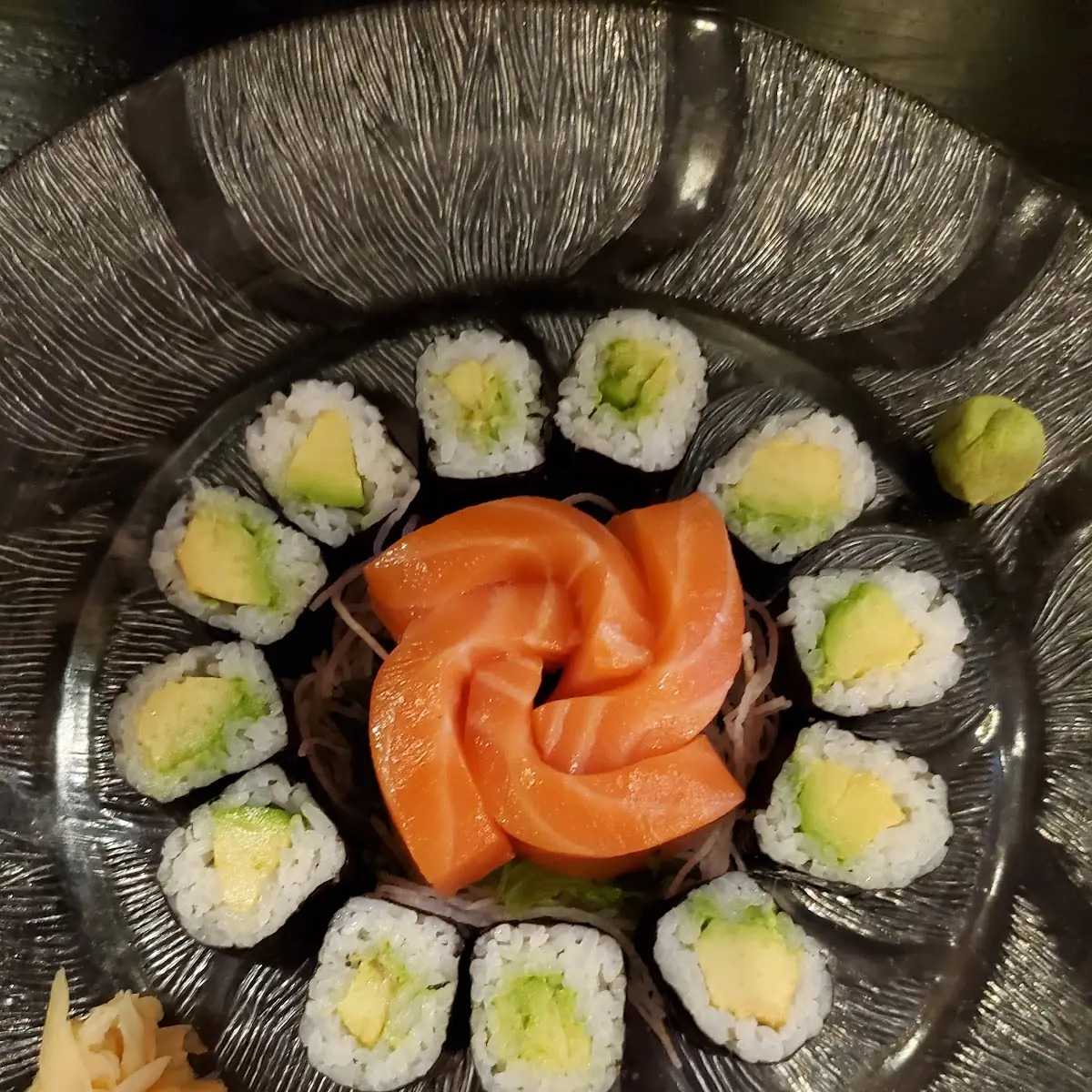 Avocado Roll and Salmon Sashimi
