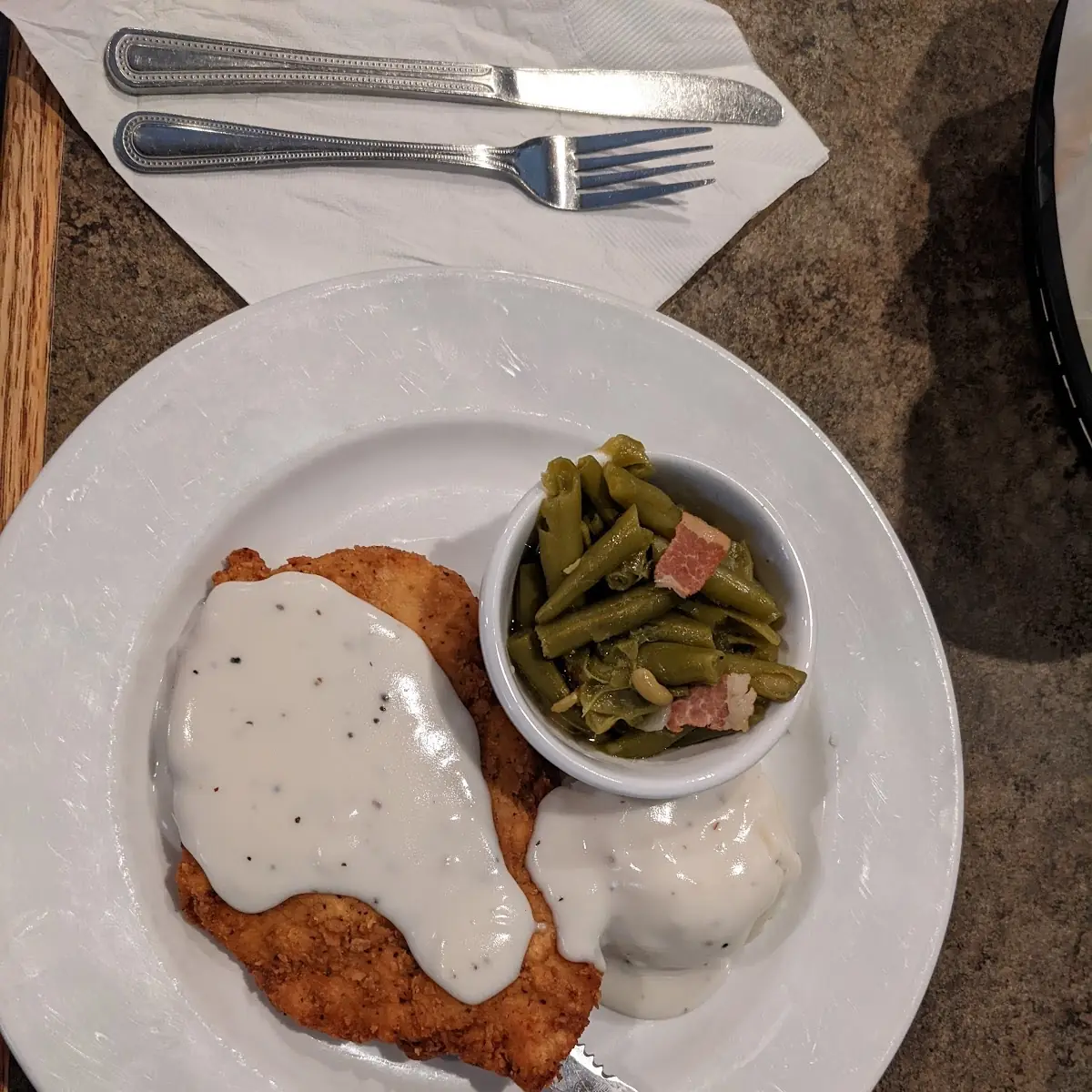 Lunch Special Chicken Fried Chicken with Mashed Potatoes Gravy and Green Beans 8 49