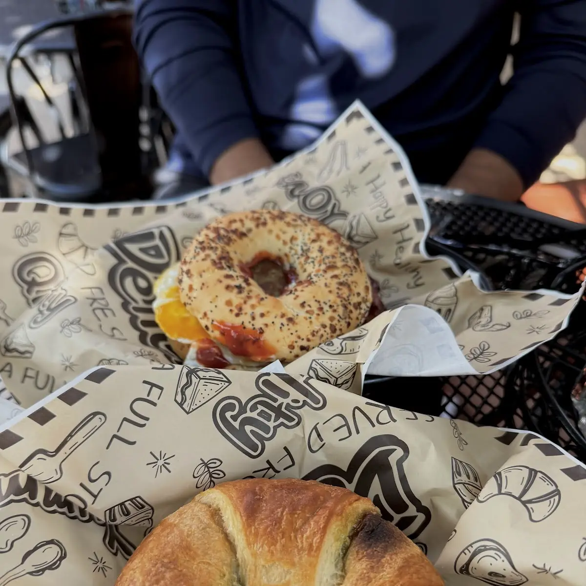 Sausage Bacon Egg and Cheese on Everything Bagel