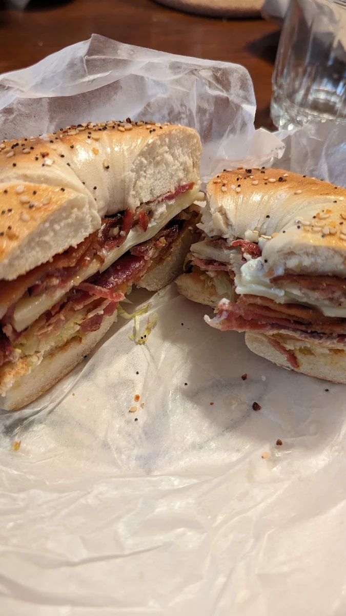 blt on an Everything Bagel with Swiss Cheese