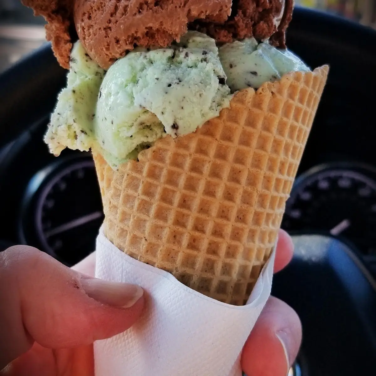 Mint Chocolate Chip in a Waffle Cone