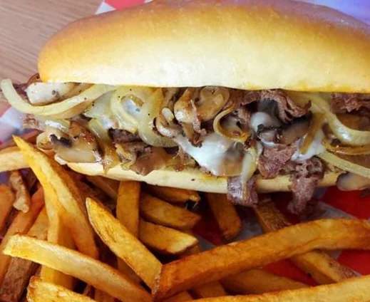 Philly Cheese Steak Sandwich and Fries