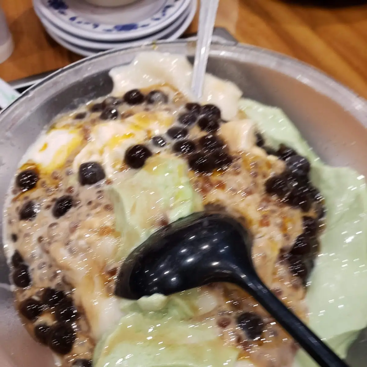 Shave Ice with Coffee Boba Passion Fruit Tapioca Green Tea and Almond Tofu Goodness