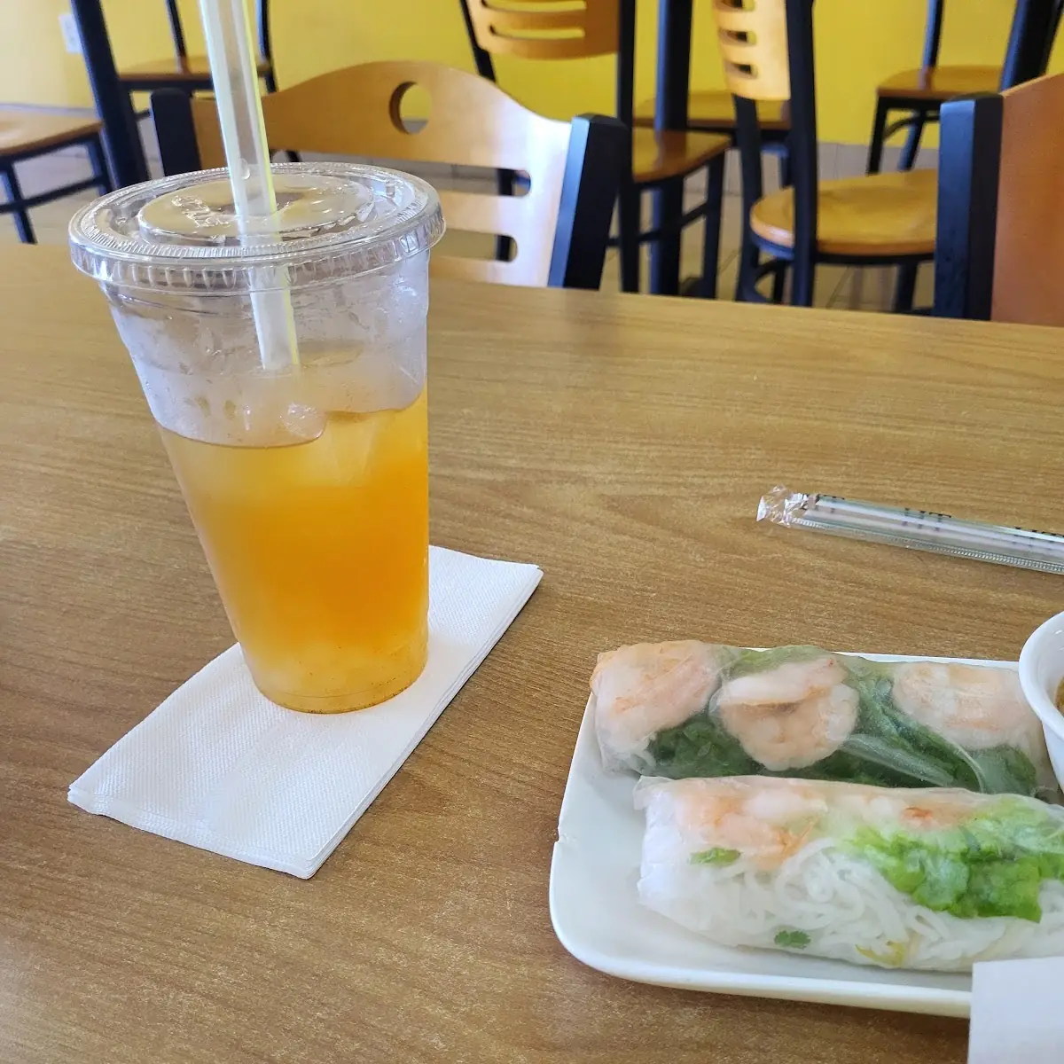 Spring Rolls and a Mango Drink