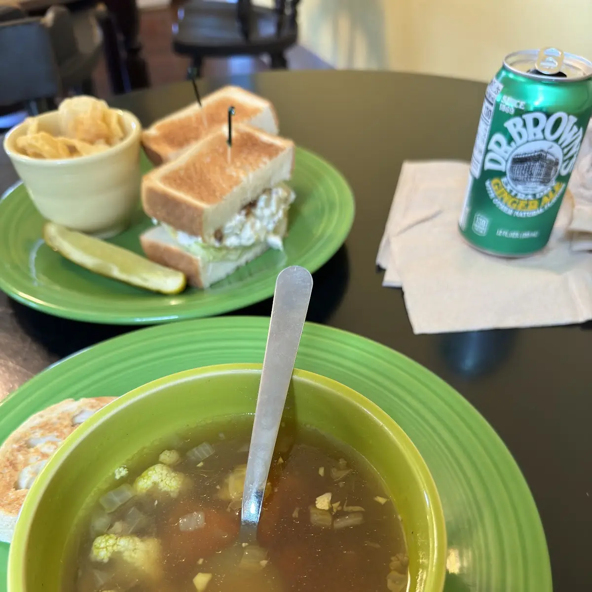 Vegetable Soup and Chicken Salad Sandwich