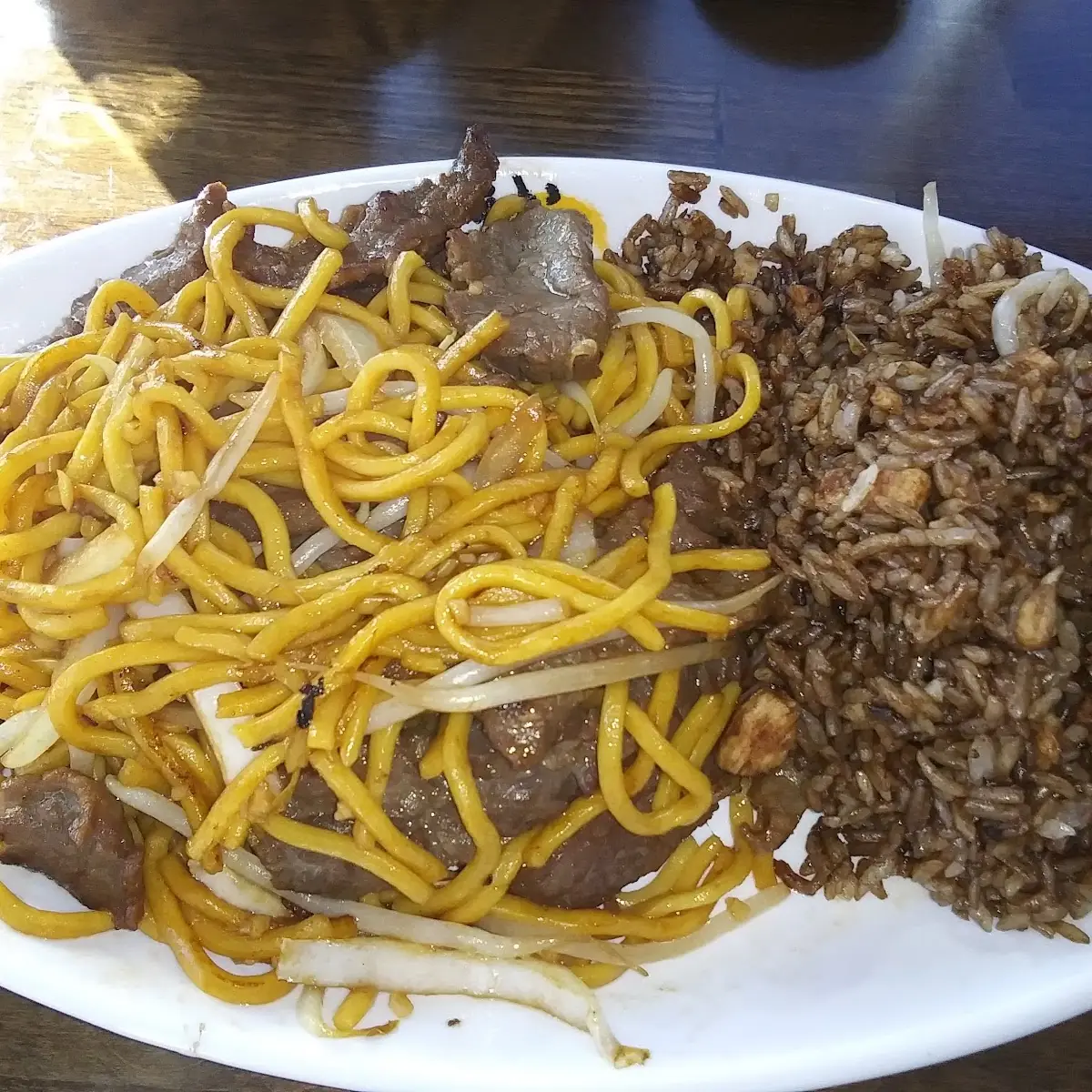Lunch Combo Beef Lo Mein and Fried Rice