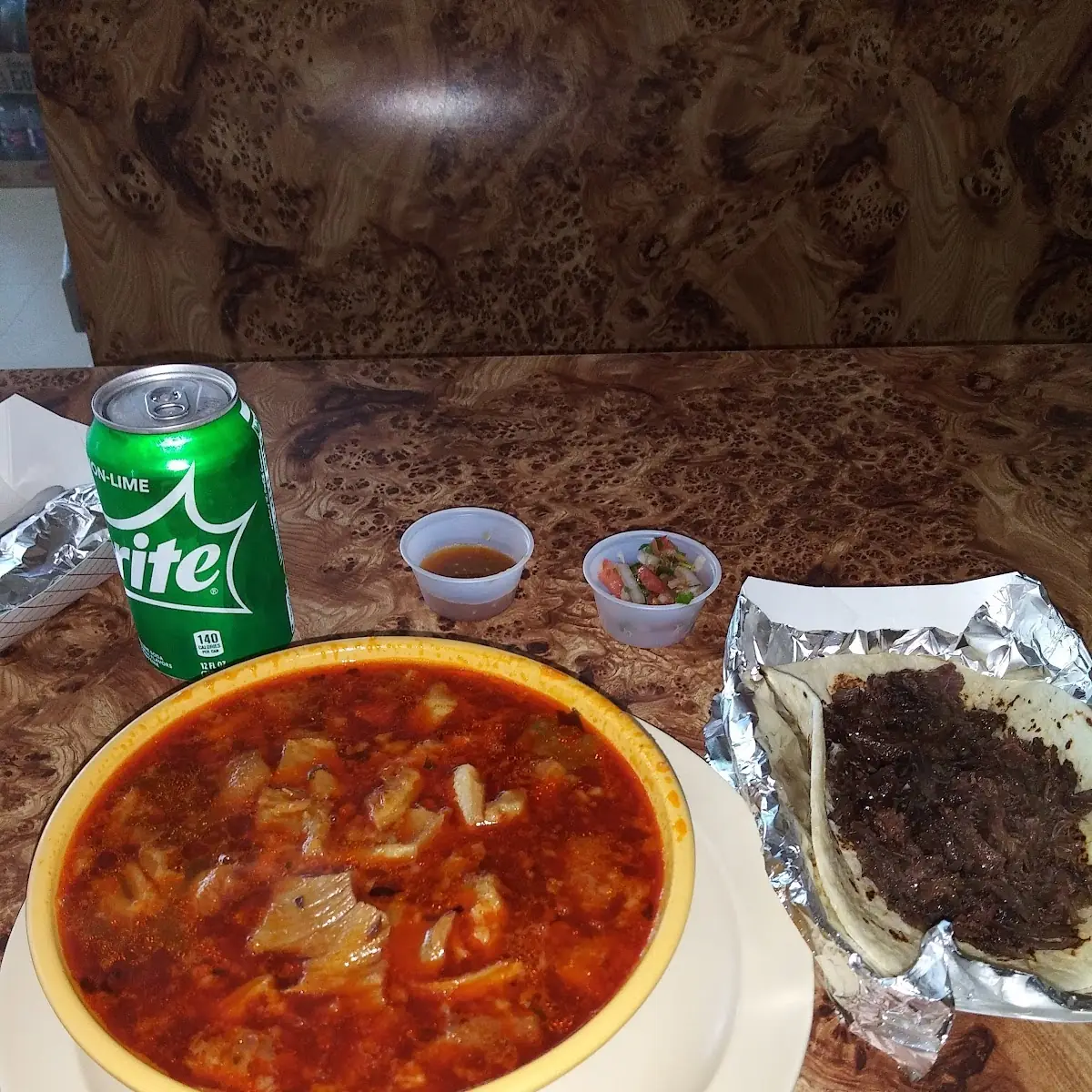 Menudo Soup and a Barbacoa Taco