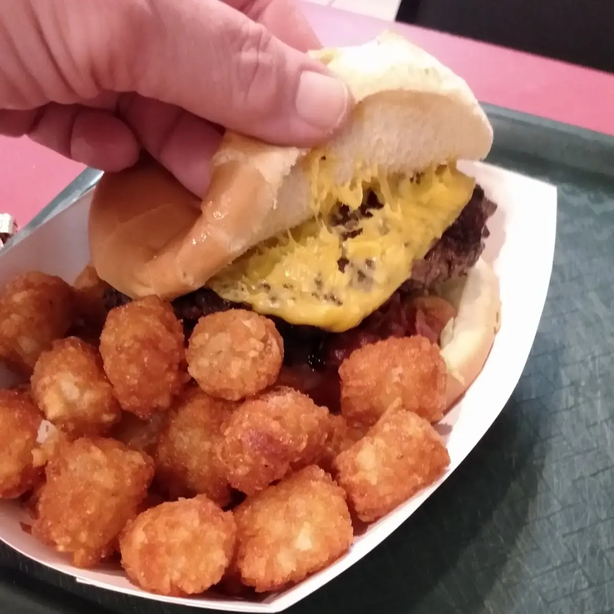 Cheese Burger and Tots