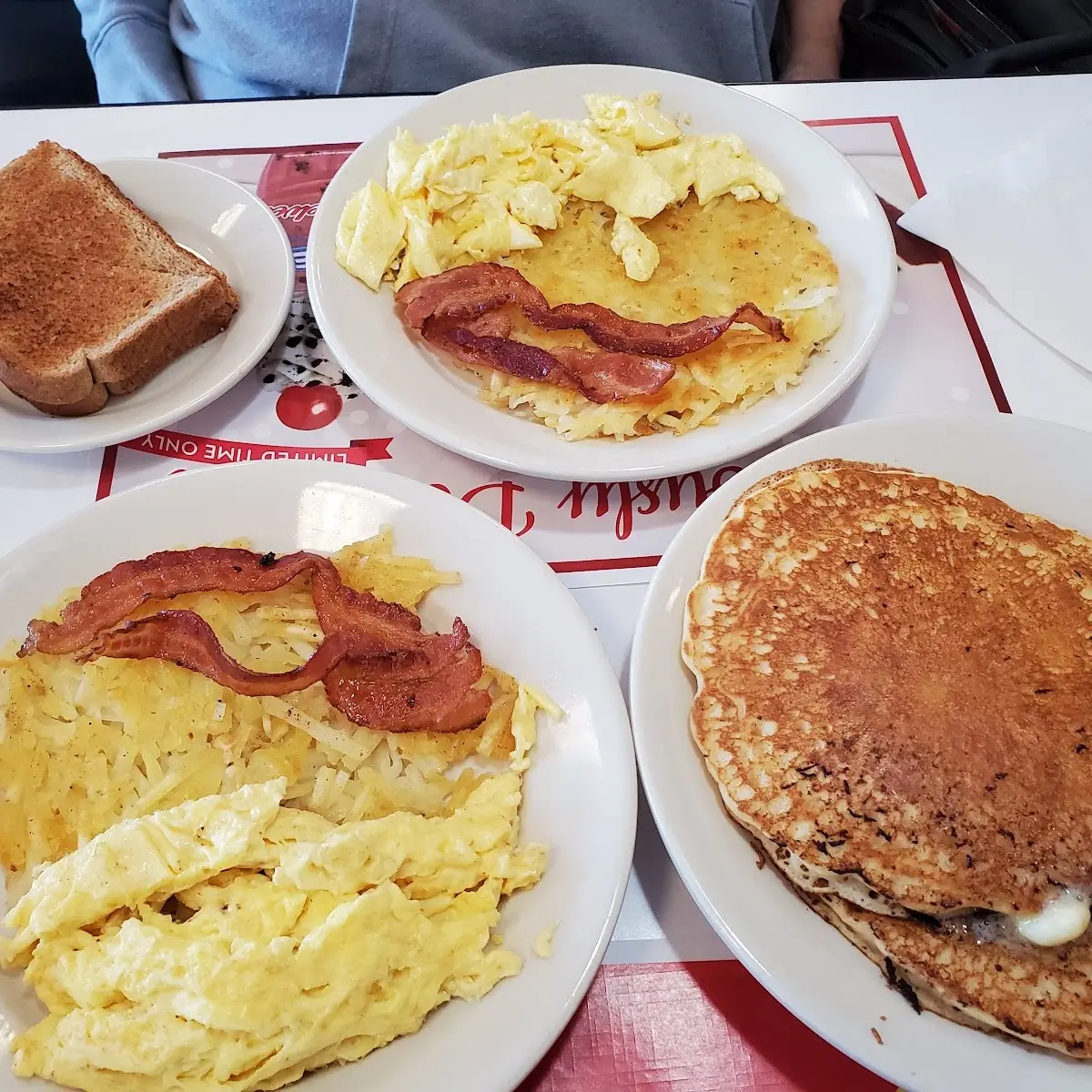 Two Eggs Hash Browns and Pancakes
