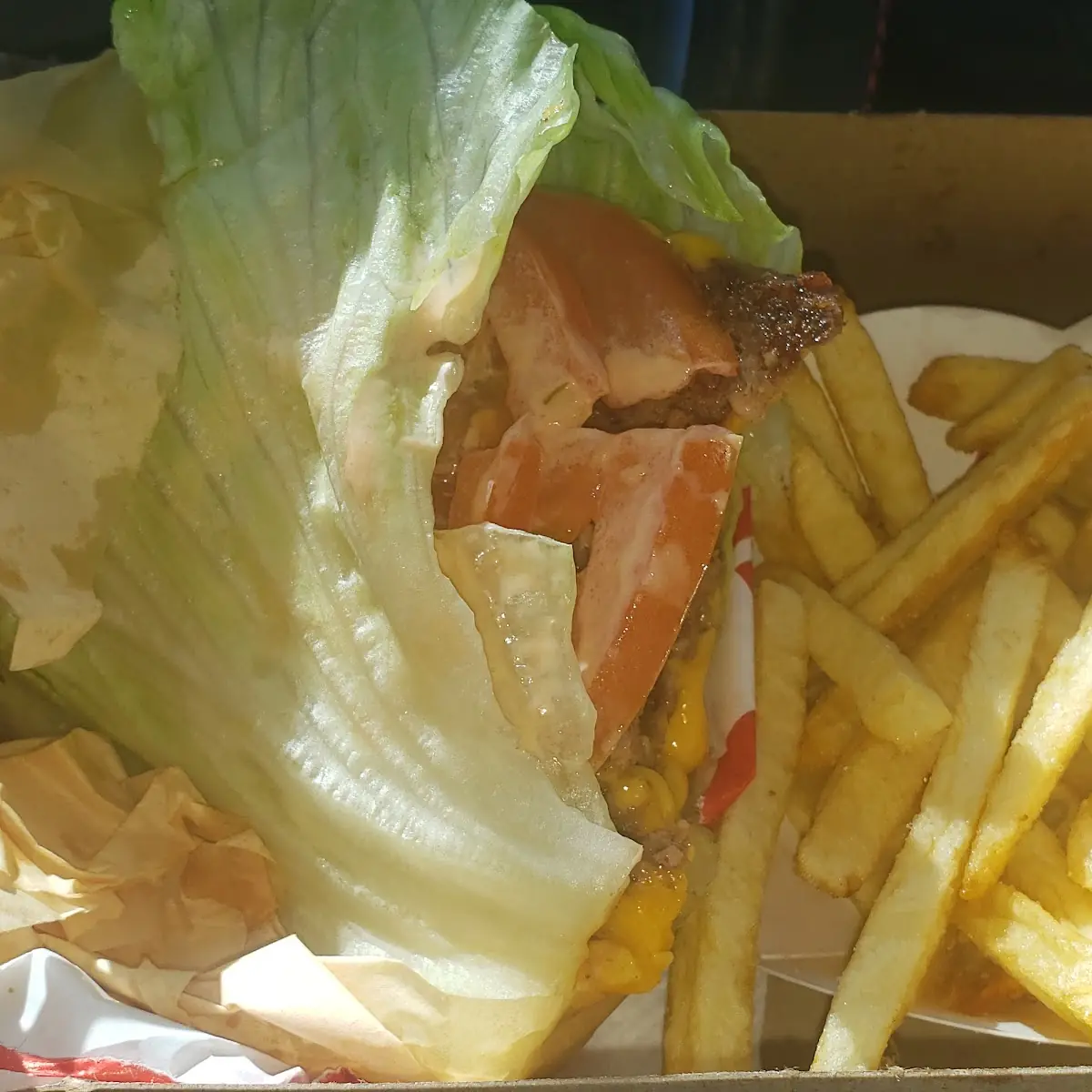 Triple Cheeseburger Protein Stlye with Fries
