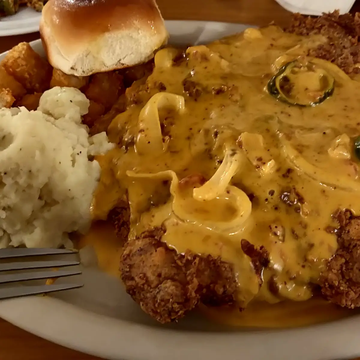 Chicken Fried Steak with Mashed Potatoes and Grilled Vegetables