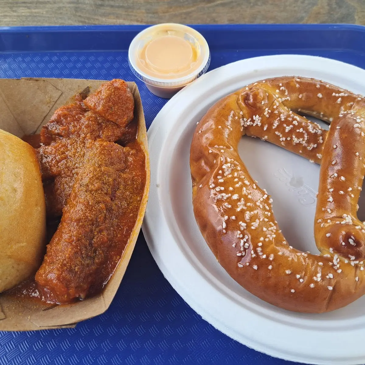 Curry Wurst and Soft Pretzel