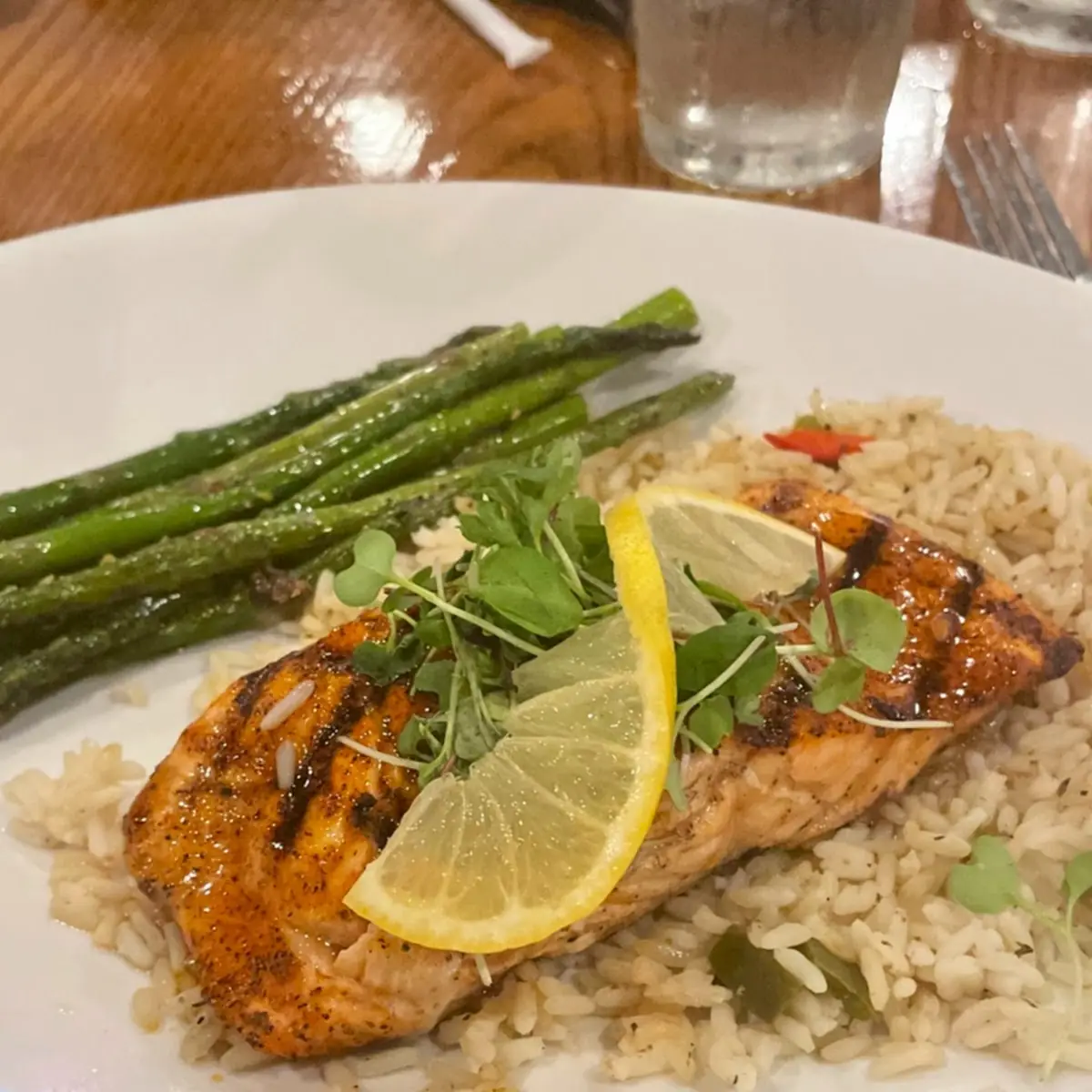 Bourbon Honey Glazed Salmon Dinner w Asparagus
