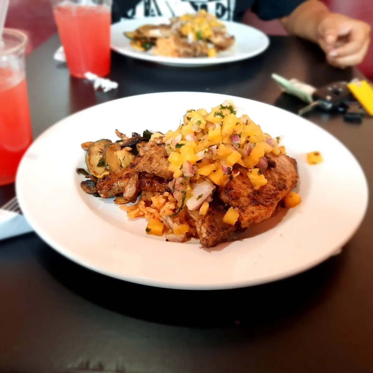 Jamaican Jerk Pork Chops over Rice with Veggies