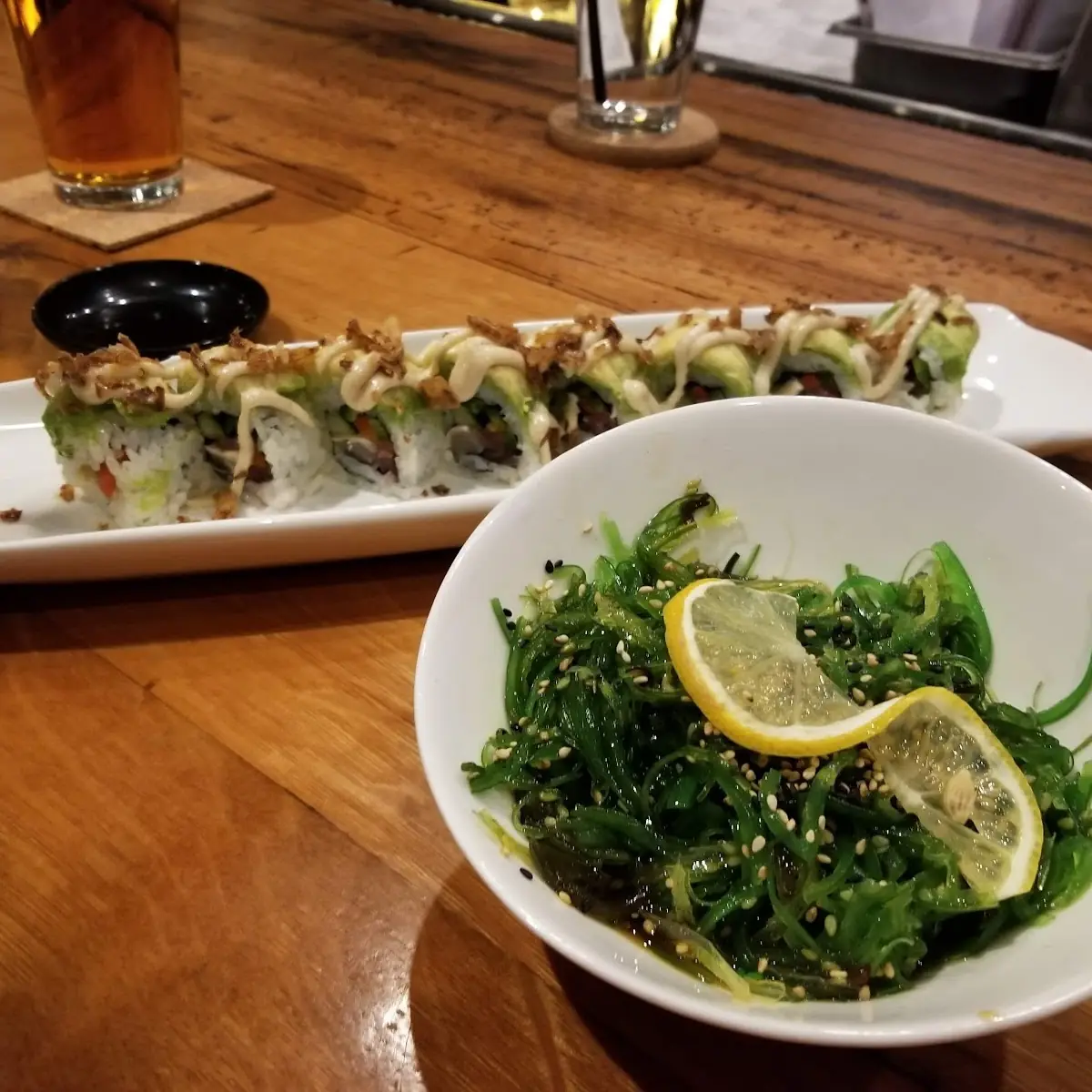 Seaweed Salad and Dragon Roll