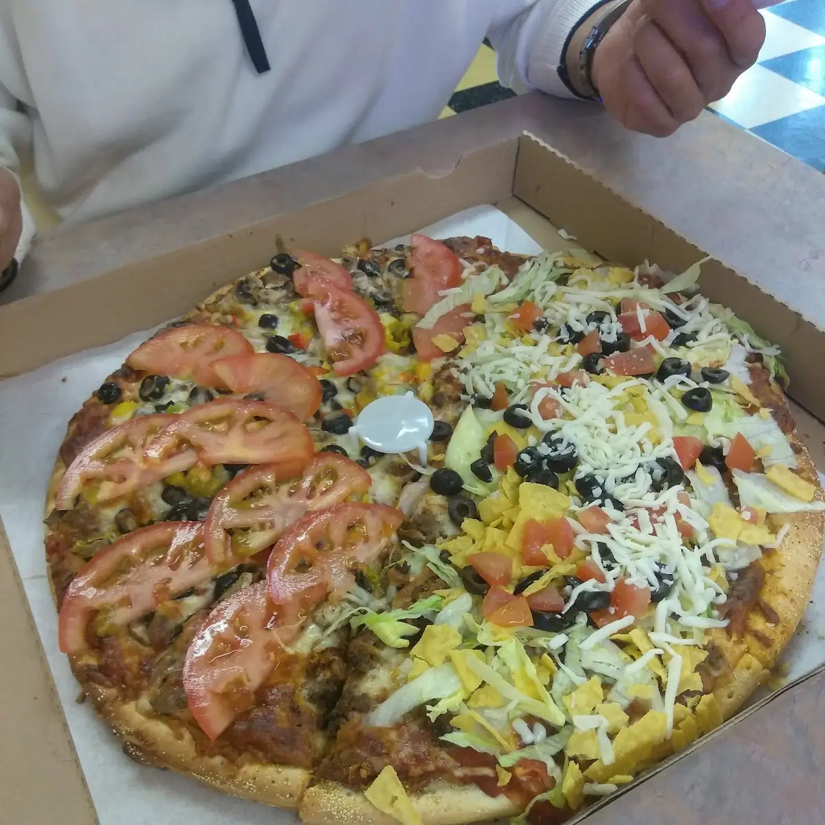 Taco and Veggie Pizza