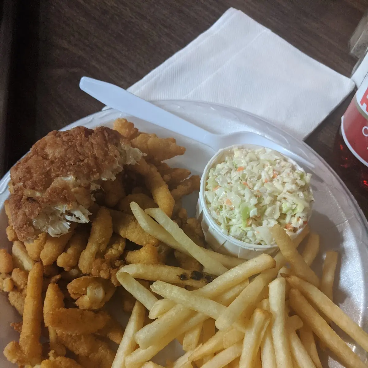 Fried Fish Fillets with Fries and Slaw