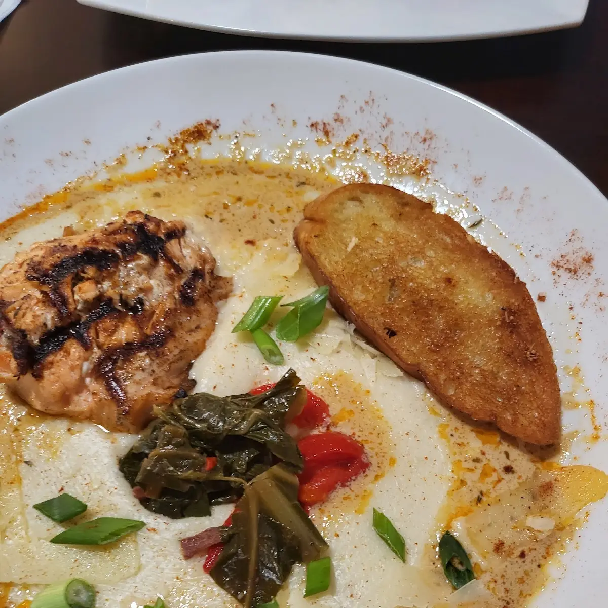 Salmon and Grits with Collard Greens