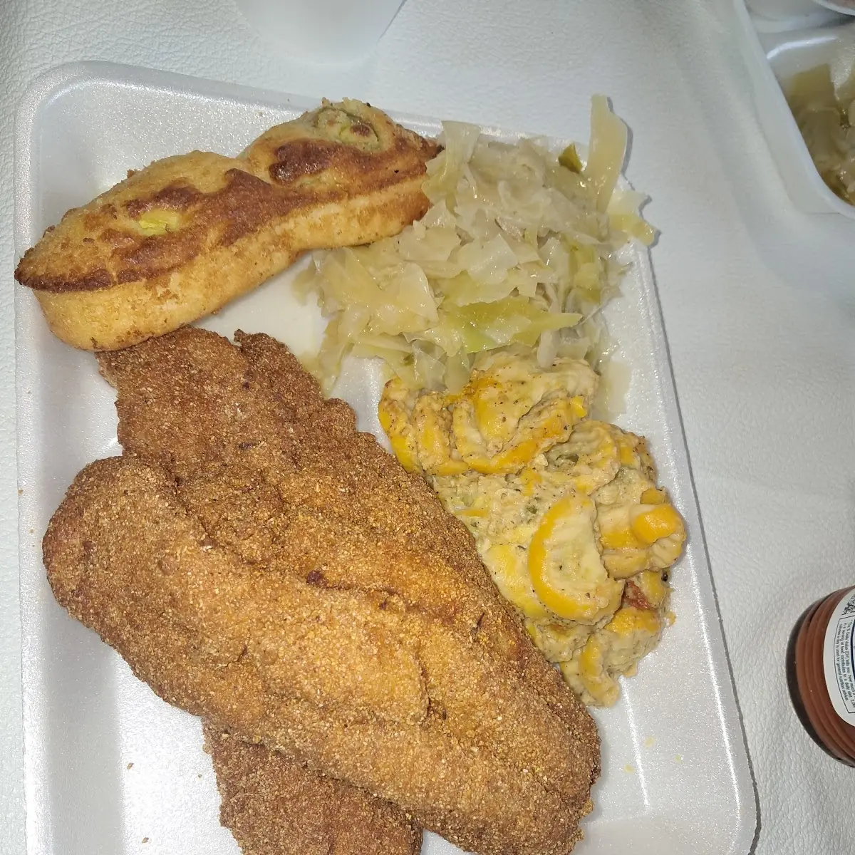 Fried Catfish Cabbage Squash Casserole Cornbread