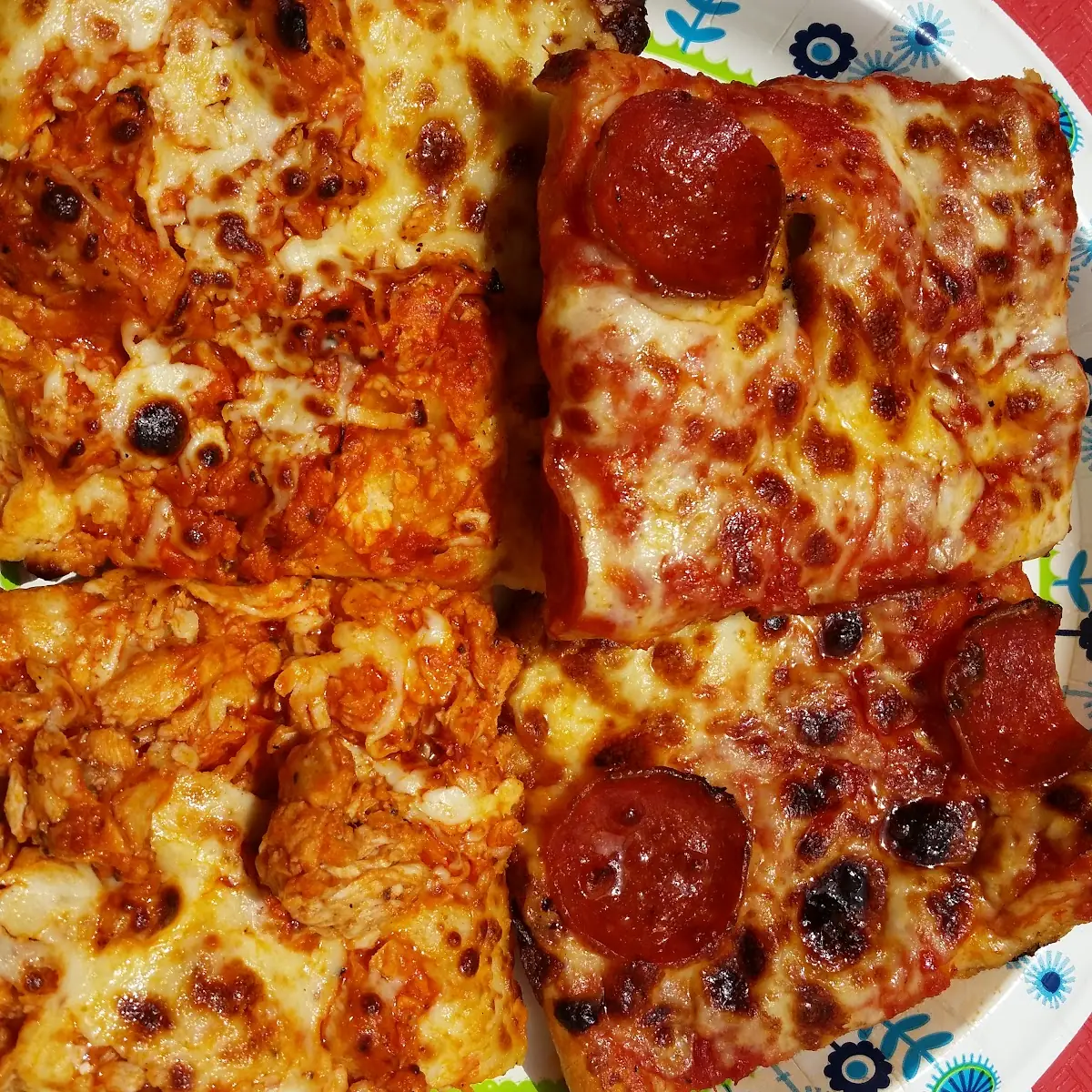 Buffalo Chicken Pizza and Pepperoni Slice