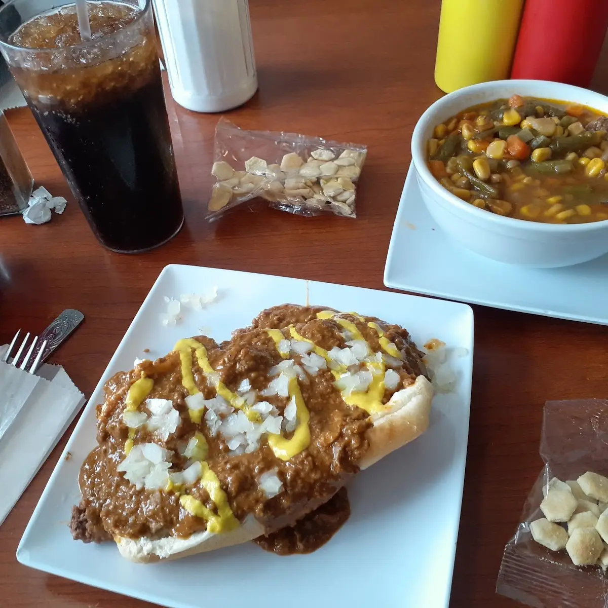 Loose Burger w Everything and Vegetable Soup