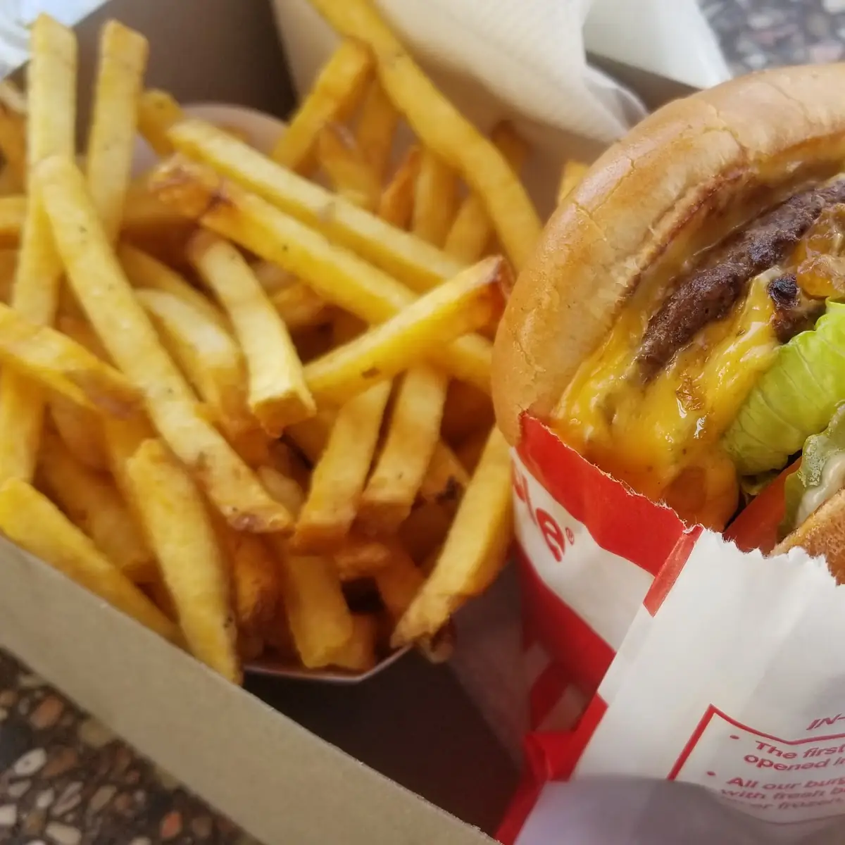 Double Double Cheeseburger Grilled Onion Mustard Grilled Patty Well Done Fries