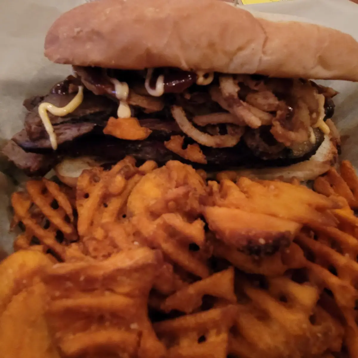 Brisket Sandwich with Sweet Potato Fries
