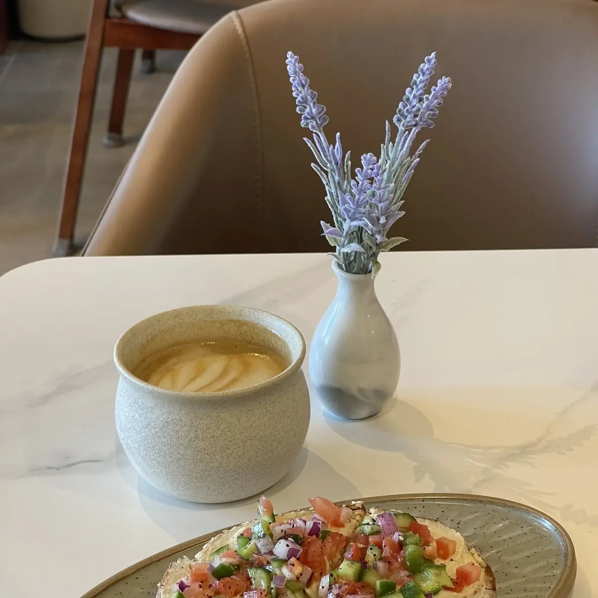 Hummus Toast and Latte