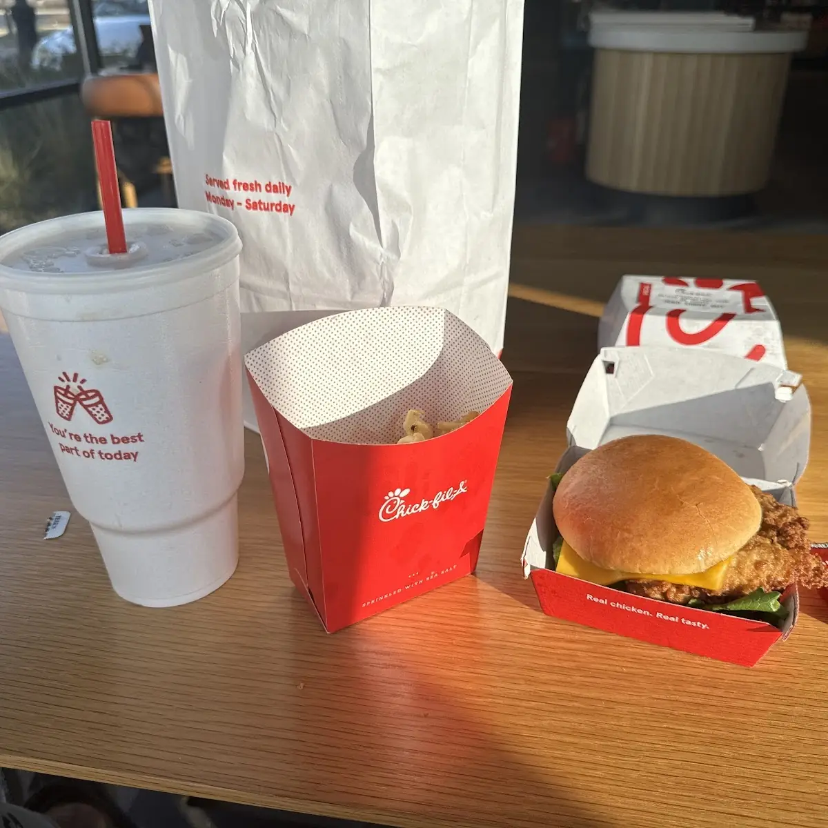 Fried Chicken Sandwich and Drink