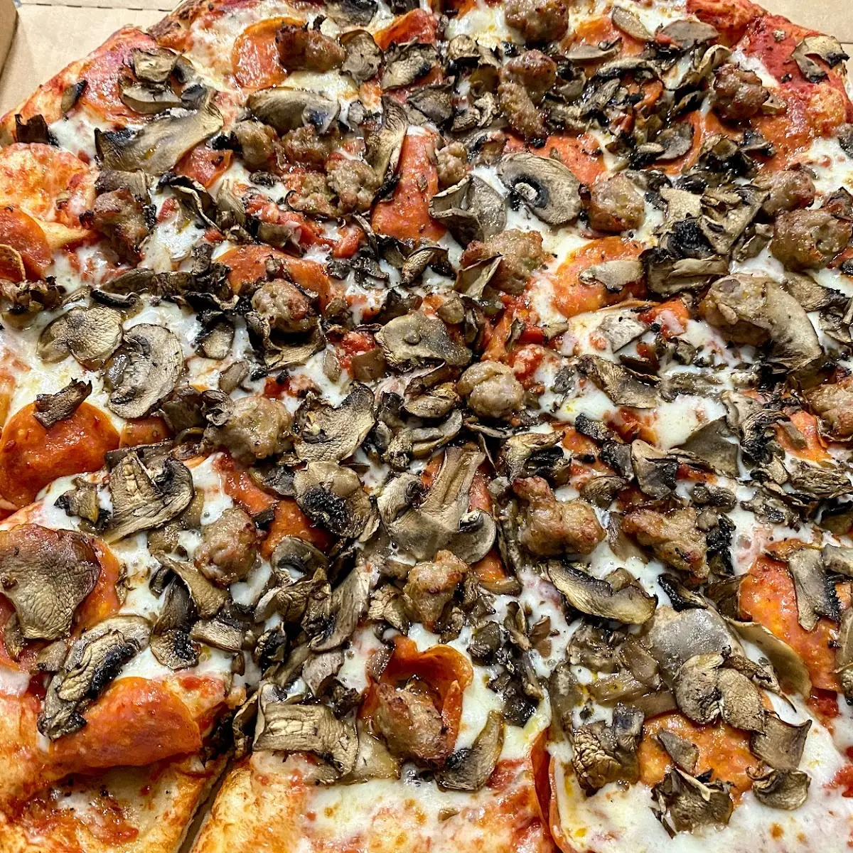 Pepperoni Sausage and Mushroom Pizza