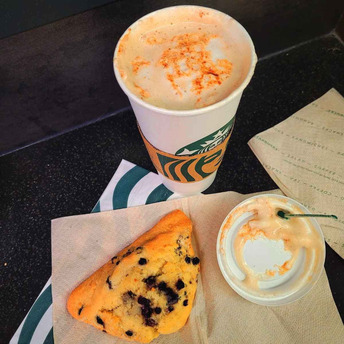Apple Crisp Macchiato and Blueberry Scone
