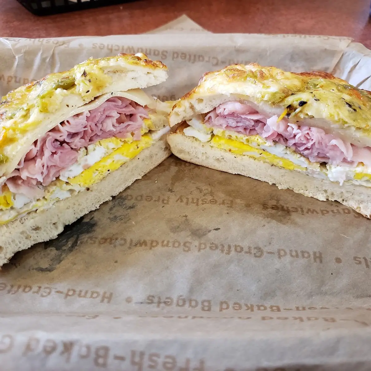 Ham Egg and Cheese on Green Chile Bagel