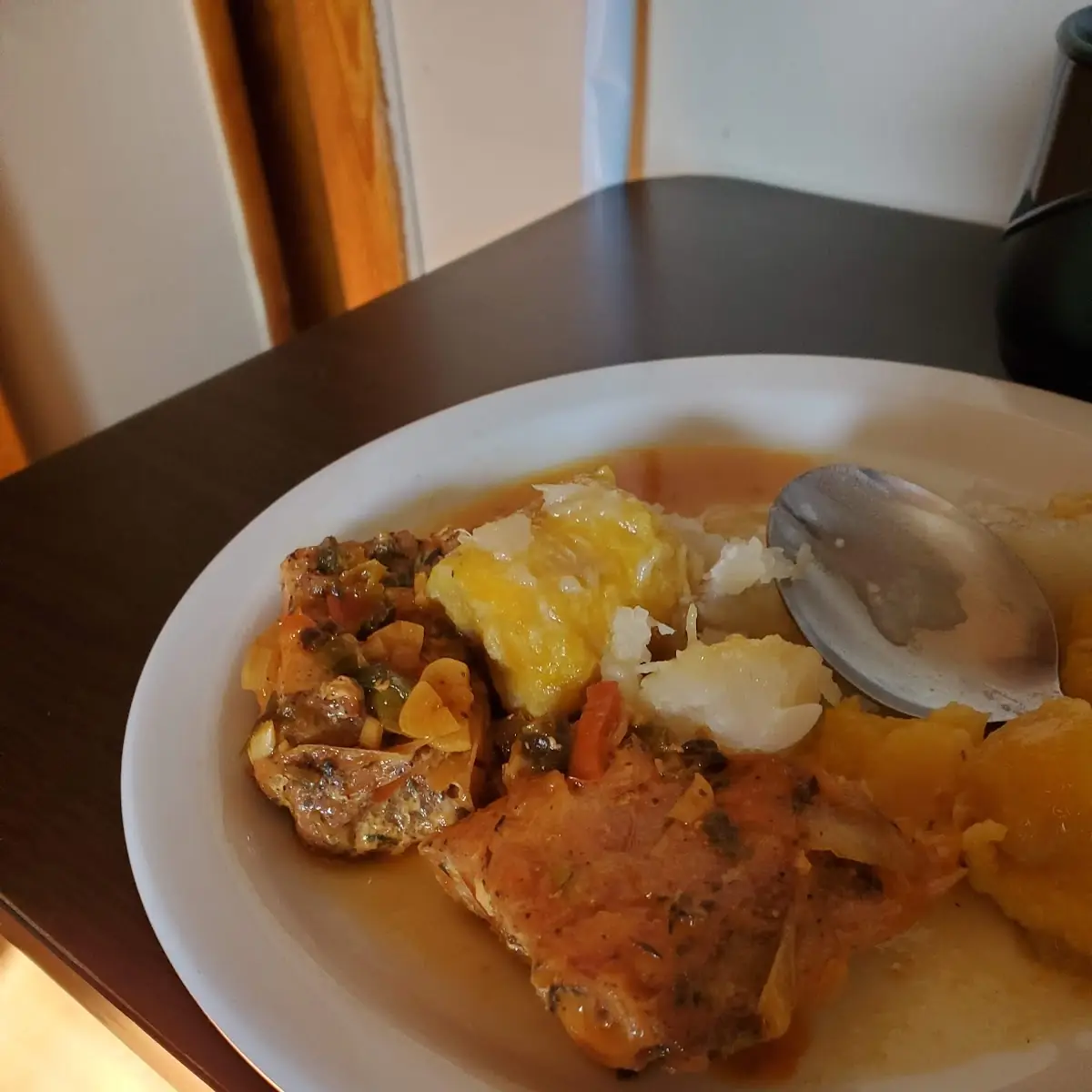 Boil Plantain Sweet Potato and Stew Fish