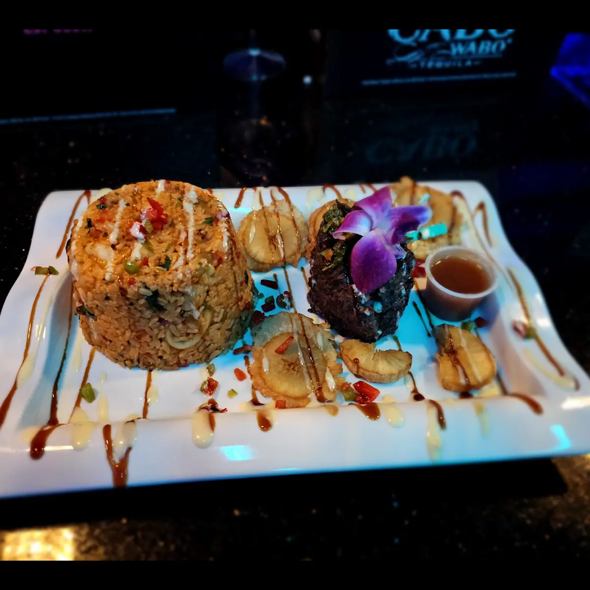 Arroz Con Mariscos Y Churrasco En Salsa de Guayaba