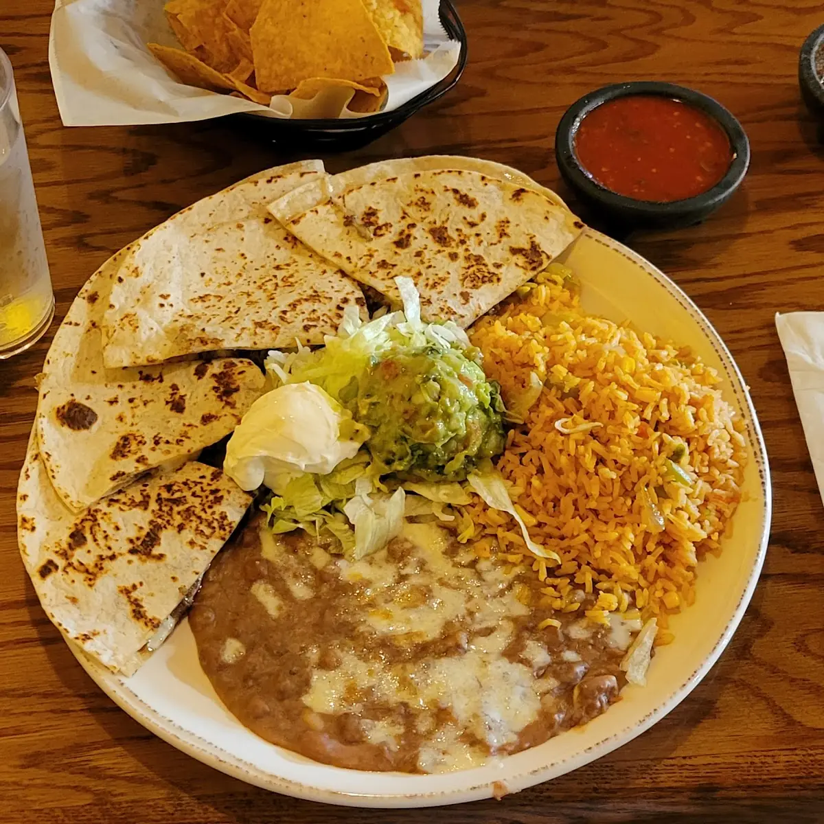 Chicken Quesadilla with Beans and Rice