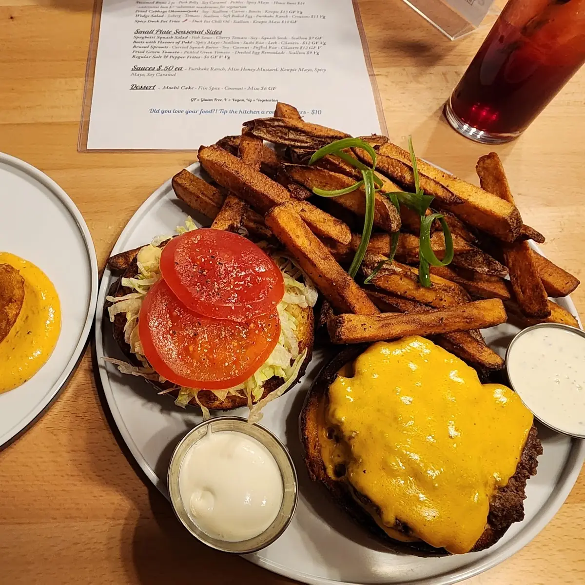 Burger and Deep Fried Tomatoes