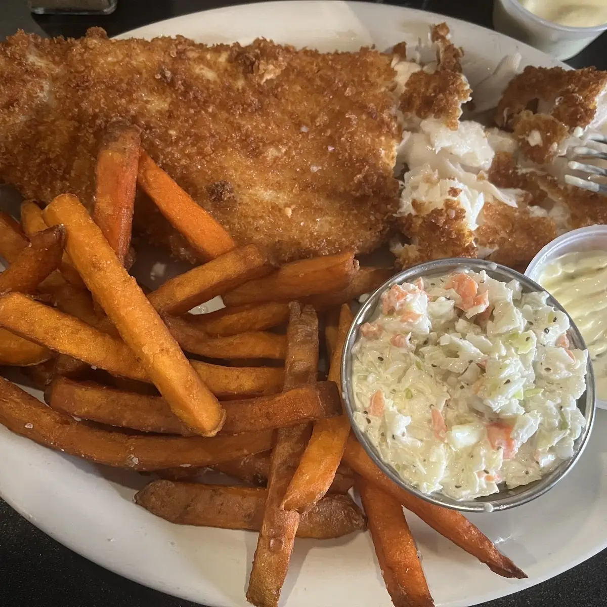 Fried Haddock Sweet Potato Fries & Slaw