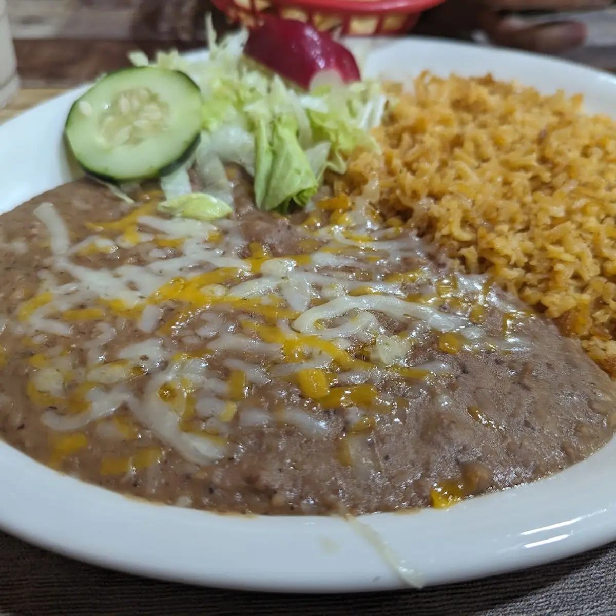 Refried Beans with Rice and Salad