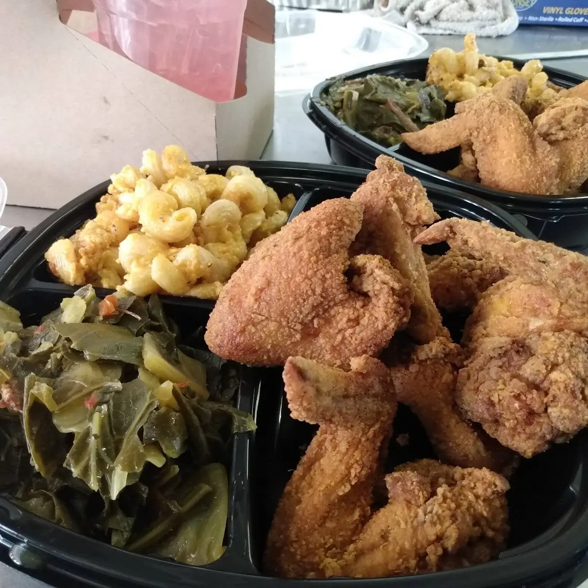 Baked Mac and Cheese Collard Greens Chicken Wing Dinner