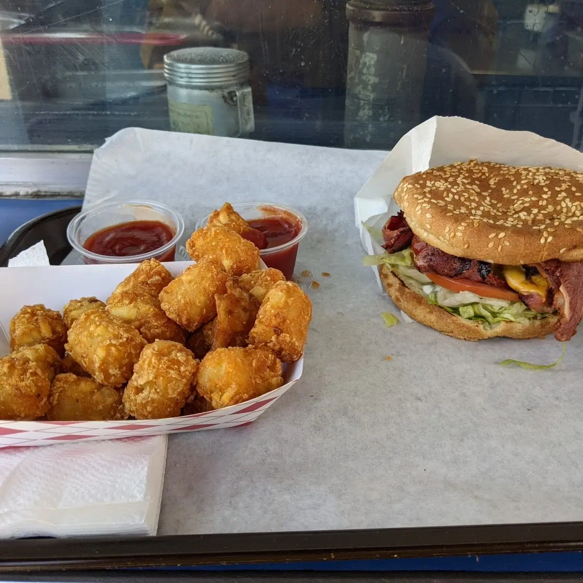 Tater Tots with a Pastrami Burger
