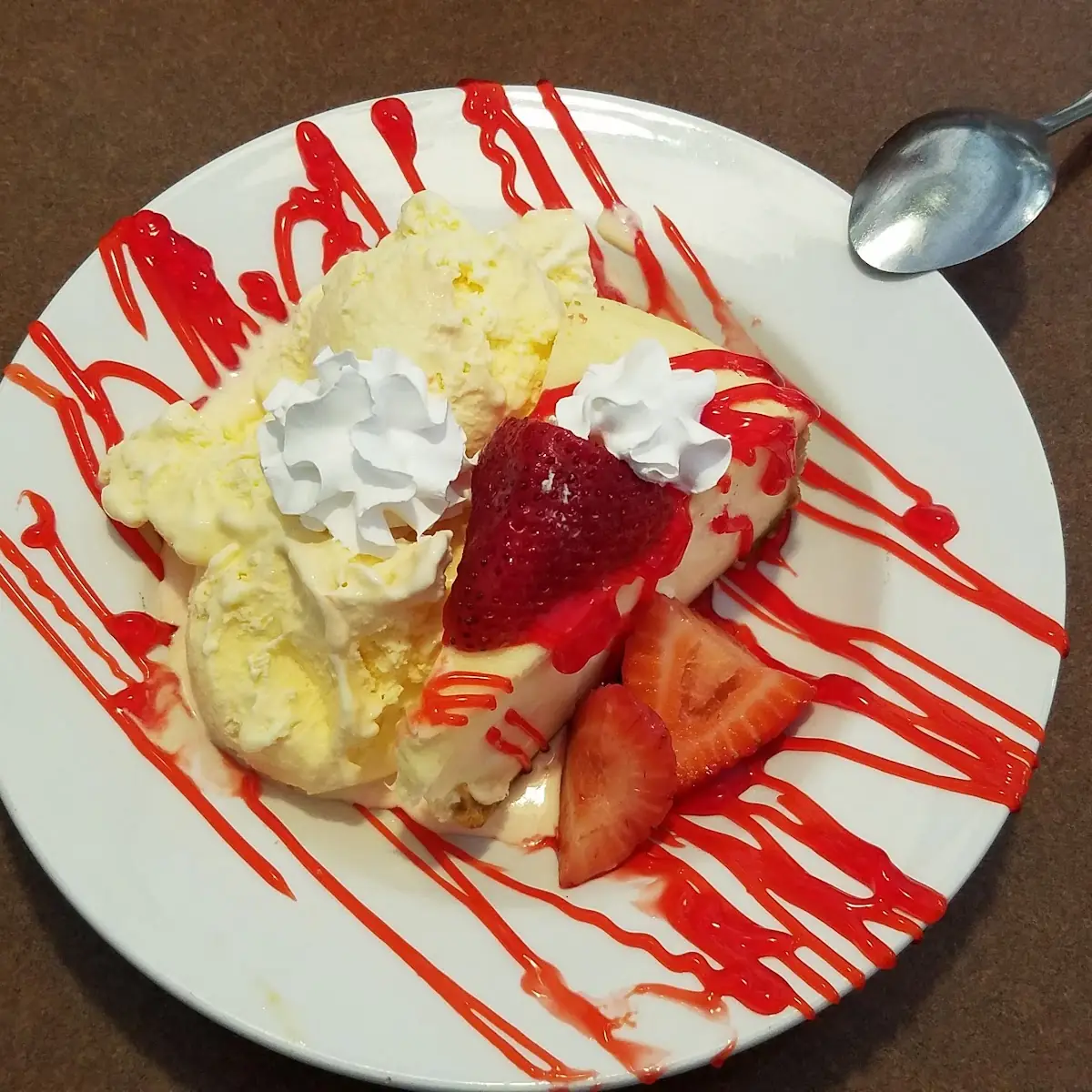 Strawberry Cheesecake with Vanilla Ice Cream