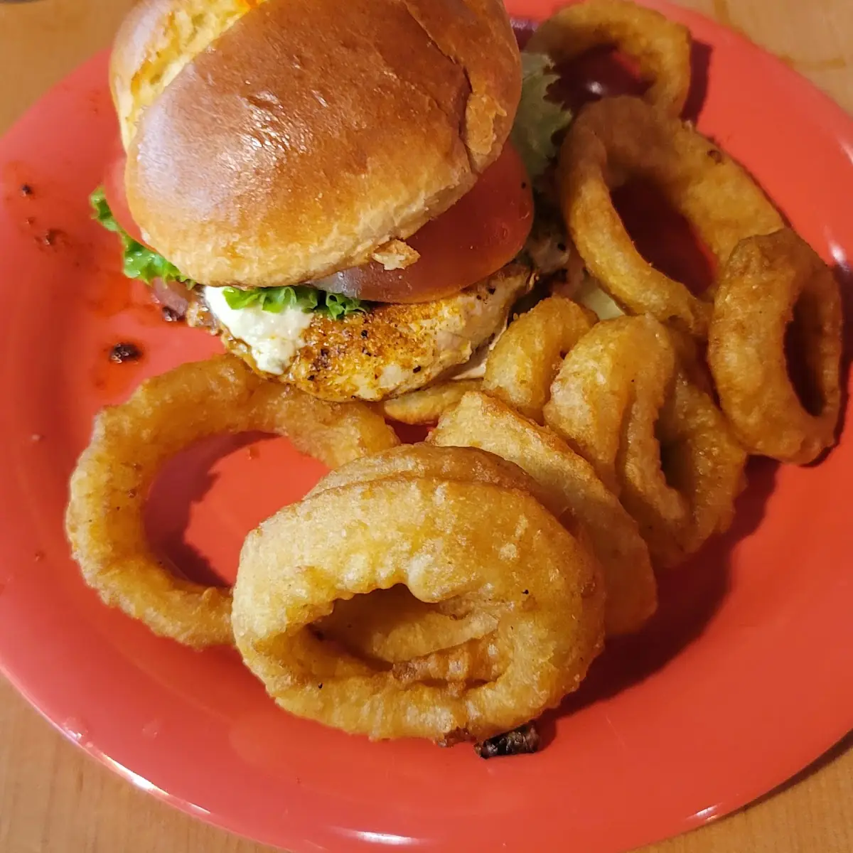Chicken Sandwich with Onion Rings