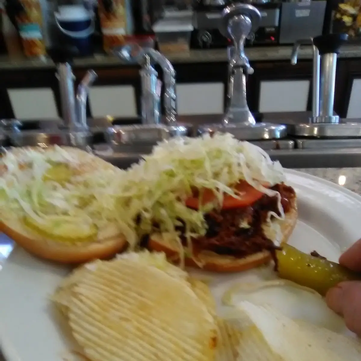 Pulled Pork Sandwich Chips Pickle